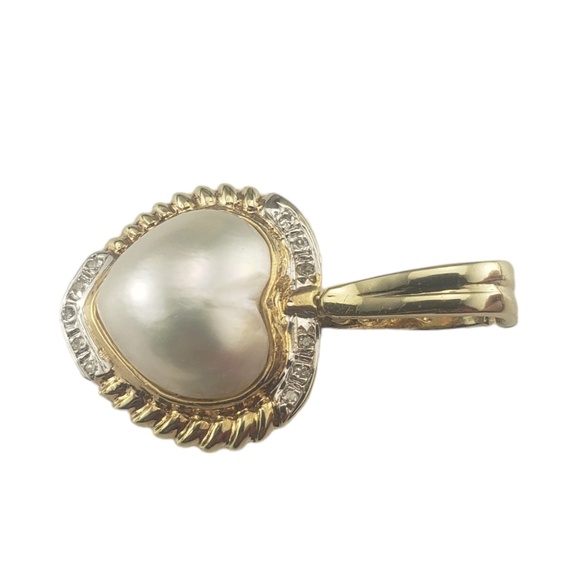 14 Karat Yellow Gold Pearl and Diamond Heart Pendant Enhancer #16801 - Picture 2 of 8